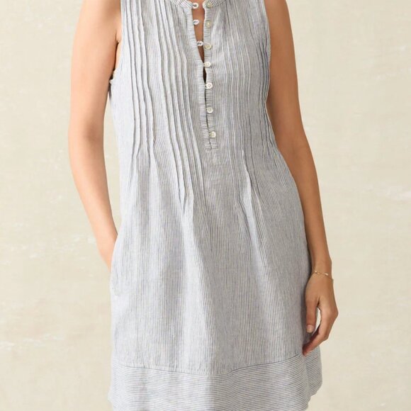 Faherty Isha Dress Blue Mini Stripe Size Large with Pockets! - Picture 2 of 6